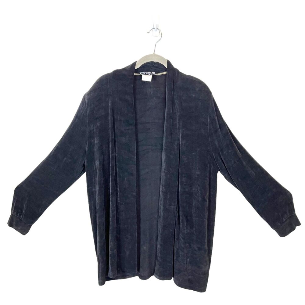 Cardigan Jacket 80s Vintage U.S. Wear Slinky Travel Knit Open Front Black Sz Med